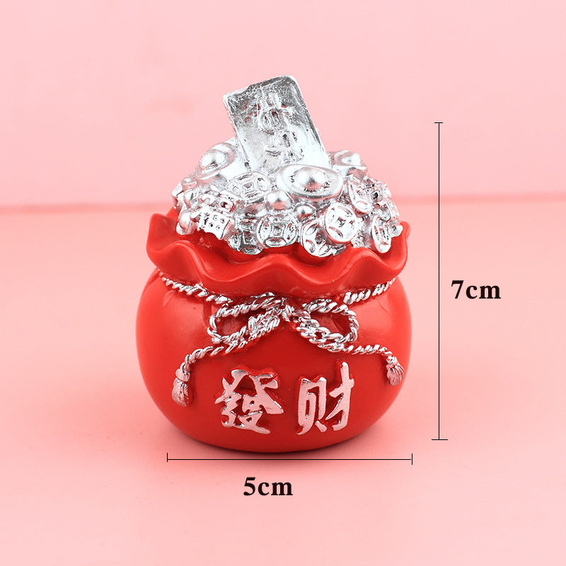 Chinese Fortune Tree Resin Ornament — Lucky Ingot & Treasure Bowl Desk Decor