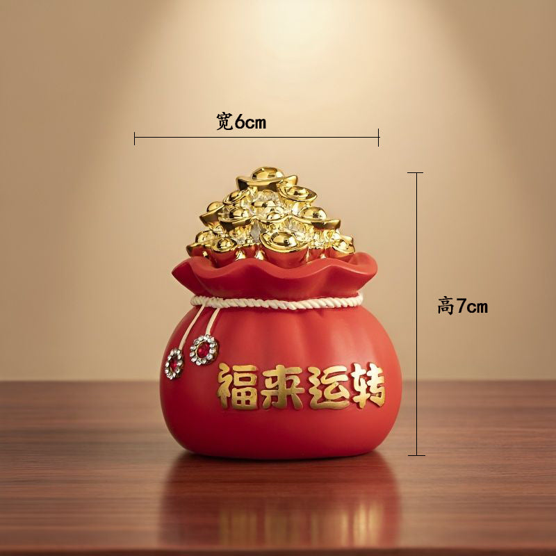 Chinese Fortune Tree Resin Ornament — Lucky Ingot & Treasure Bowl Desk Decor