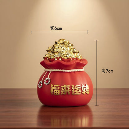 Chinese Fortune Tree Resin Ornament — Lucky Ingot & Treasure Bowl Desk Decor