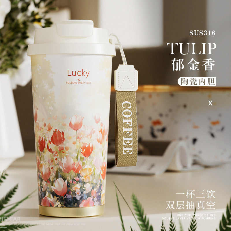Lily of the Valley Ceramic Tumbler — Elegant Double-Wall Gift Cup