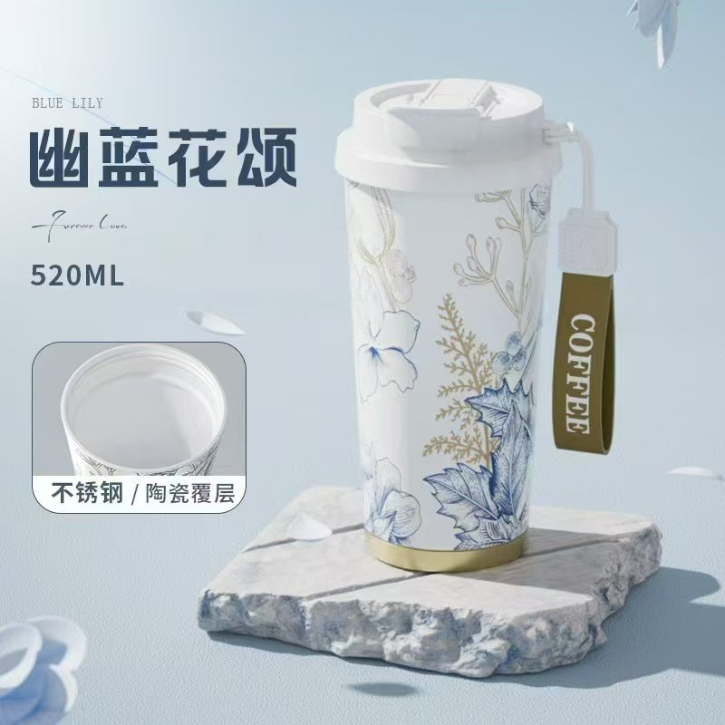 Lily of the Valley Ceramic Tumbler — Elegant Double-Wall Gift Cup