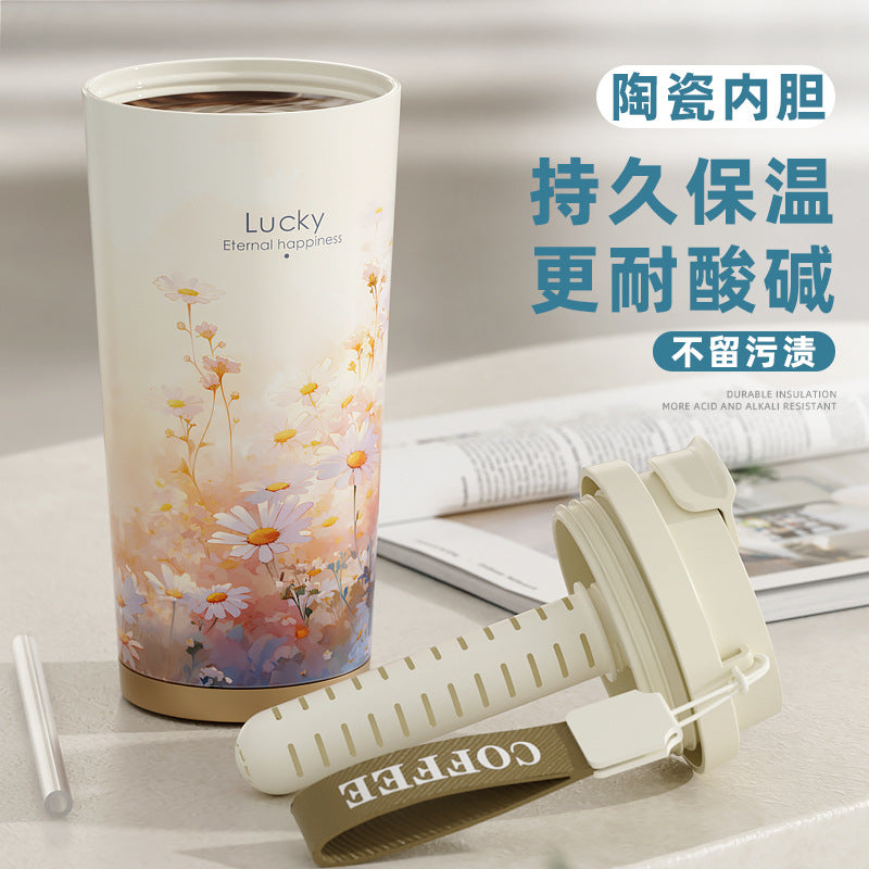 Lily of the Valley Ceramic Tumbler — Elegant Double-Wall Gift Cup