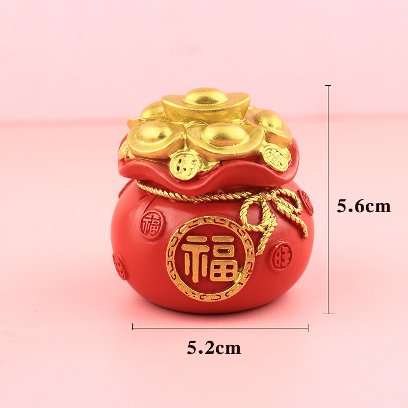 Chinese Fortune Tree Resin Ornament — Lucky Ingot & Treasure Bowl Desk Decor