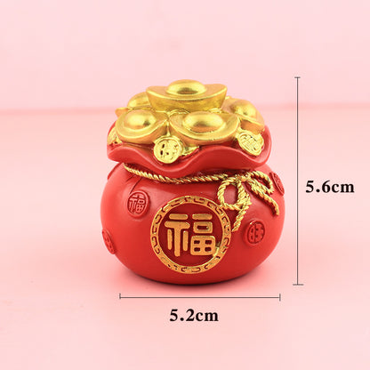 Chinese Fortune Tree Resin Ornament — Lucky Ingot & Treasure Bowl Desk Decor