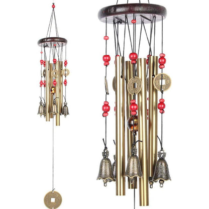 Bronze Fortune Wind Chime — 4-Tube Solid Wood & Metal Courtyard Decor