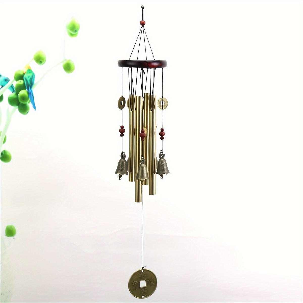 Bronze Fortune Wind Chime — 4-Tube Solid Wood & Metal Courtyard Decor