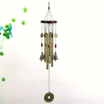 Bronze Fortune Wind Chime — 4-Tube Solid Wood & Metal Courtyard Decor