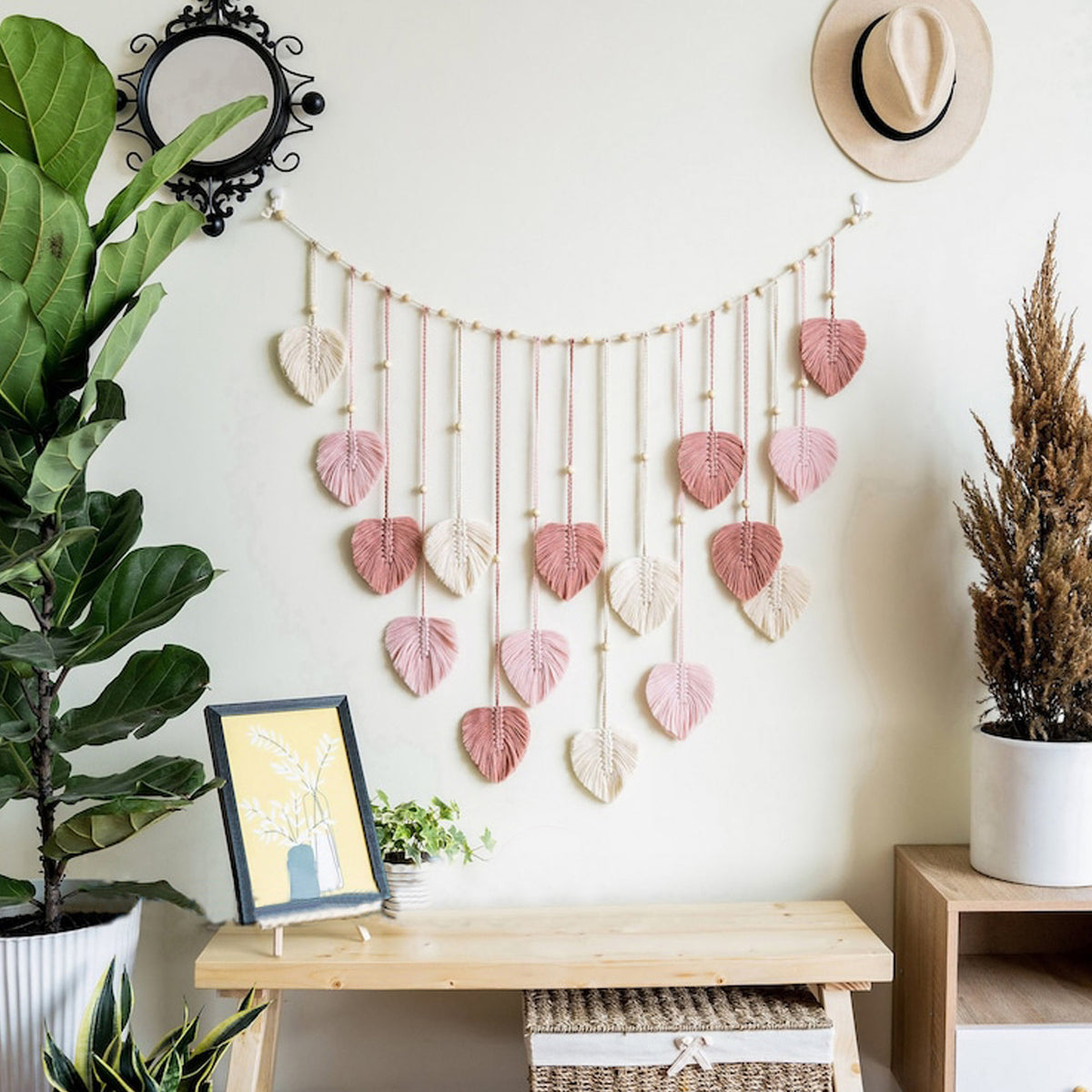 Bohemian Woven Leaf Tapestry — Nordic Handmade Wall Art