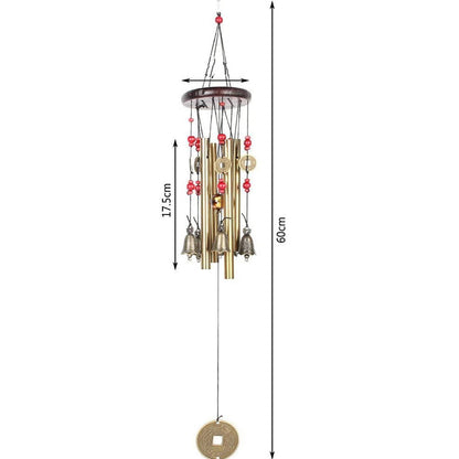 Bronze Fortune Wind Chime — 4-Tube Solid Wood & Metal Courtyard Decor