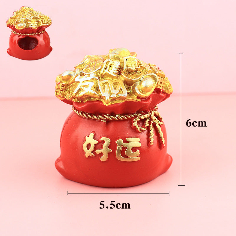 Chinese Fortune Tree Resin Ornament — Lucky Ingot & Treasure Bowl Desk Decor
