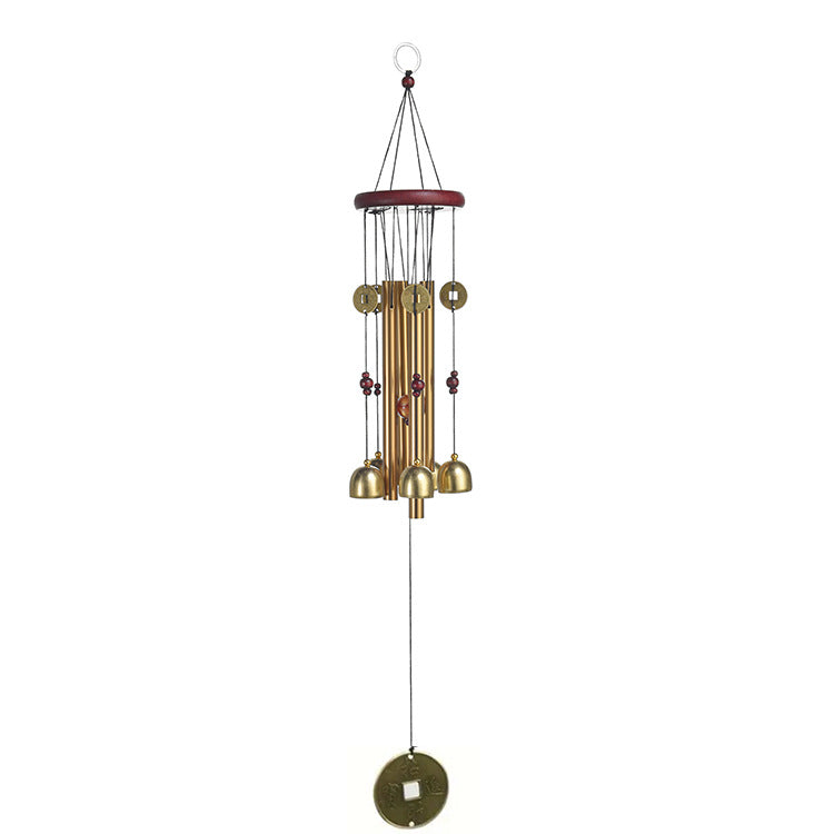 Bronze Fortune Wind Chime — 4-Tube Solid Wood & Metal Courtyard Decor