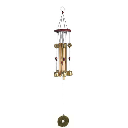 Bronze Fortune Wind Chime — 4-Tube Solid Wood & Metal Courtyard Decor