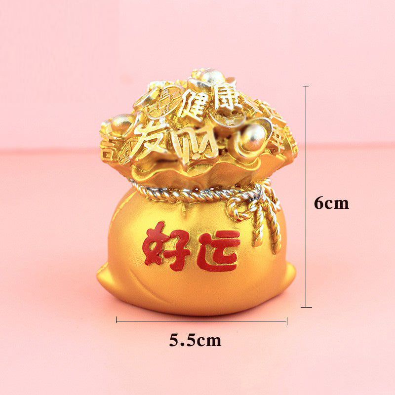 Chinese Fortune Tree Resin Ornament — Lucky Ingot & Treasure Bowl Desk Decor