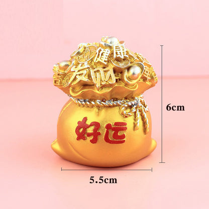 Chinese Fortune Tree Resin Ornament — Lucky Ingot & Treasure Bowl Desk Decor