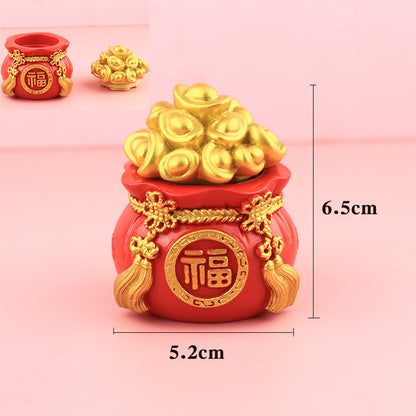 Chinese Fortune Tree Resin Ornament — Lucky Ingot & Treasure Bowl Desk Decor