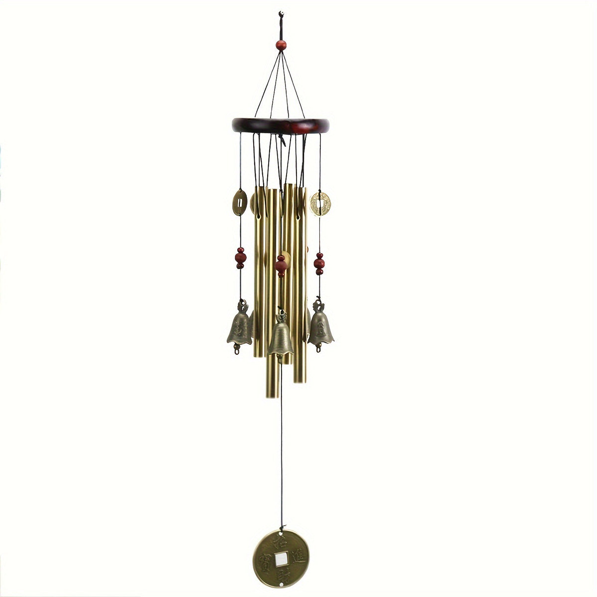 Bronze Fortune Wind Chime — 4-Tube Solid Wood & Metal Courtyard Decor