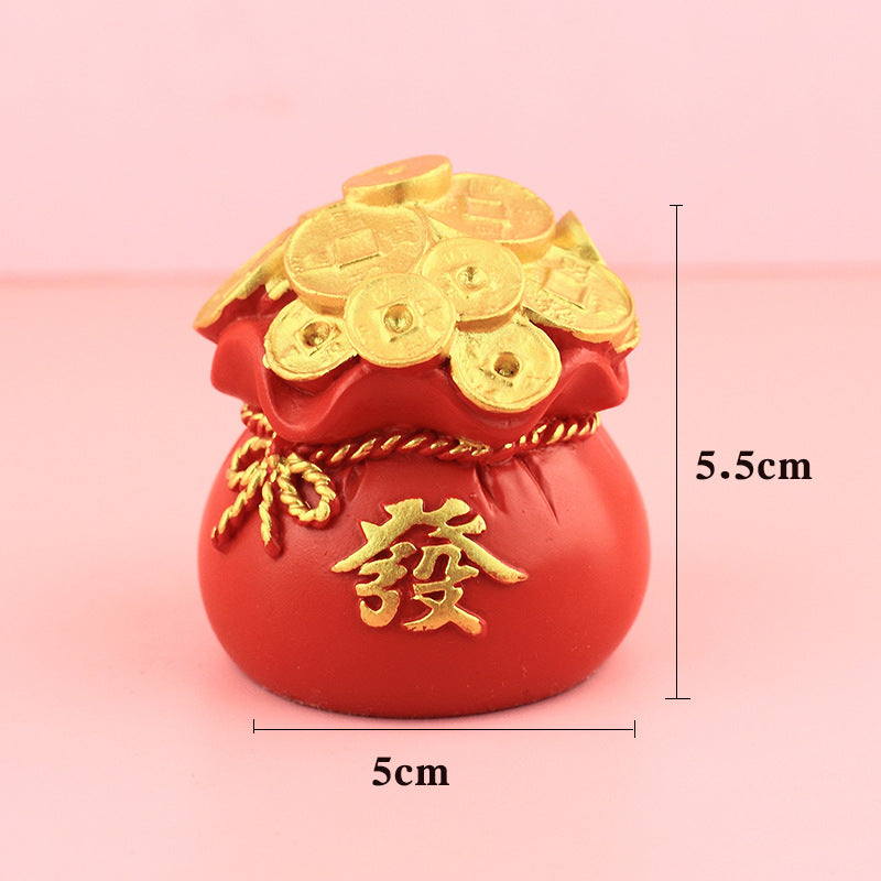 Chinese Fortune Tree Resin Ornament — Lucky Ingot & Treasure Bowl Desk Decor