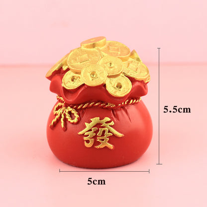 Chinese Fortune Tree Resin Ornament — Lucky Ingot & Treasure Bowl Desk Decor