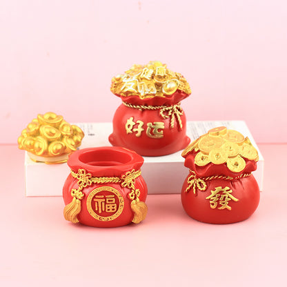 Chinese Fortune Tree Resin Ornament — Lucky Ingot & Treasure Bowl Desk Decor